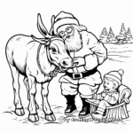 Santa Feeding his Reindeer Coloring Sheets 1