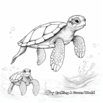 Sea Turtle Family Coloring Pages: Mother and Hatchlings 1