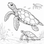 Sea Turtle Family Coloring Pages: Mother and Hatchlings 2