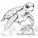 Sea Turtle Family Coloring Pages: Mother and Hatchlings 3