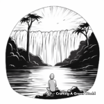 Serene Waterfall Sunset Coloring Page 1
