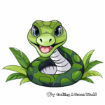 Simple green anaconda with tropical leaf coloring pages 3