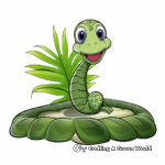 Simple green anaconda with tropical leaf coloring pages 4