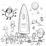 Simple Space-Themed Coloring Pages: Rockets and Aliens 2