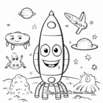 Simple Space-Themed Coloring Pages: Rockets and Aliens 4