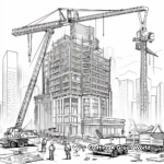Skyscraper in Progress Coloring Pages: Crane, Workers, Materials 1