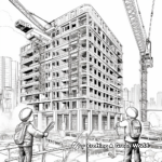 Skyscraper in Progress Coloring Pages: Crane, Workers, Materials 2