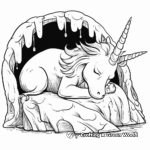Sleepy Hollow: Sleeping Unicorn in a Cave Coloring Pages 1