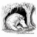 Sleepy Hollow: Sleeping Unicorn in a Cave Coloring Pages 2