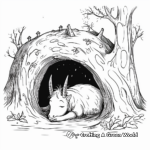 Sleepy Hollow: Sleeping Unicorn in a Cave Coloring Pages 3