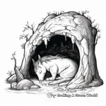 Sleepy Hollow: Sleeping Unicorn in a Cave Coloring Pages 4