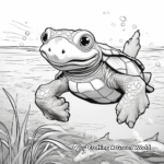 Snapping Turtle in Action: Swimming Scene Coloring Pages 1