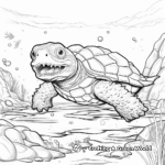 Snapping Turtle in Action: Swimming Scene Coloring Pages 4