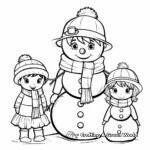 Snow Family: Snowman, Snow Woman and Snow Kids Coloring Pages 2