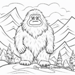 Snowy Mountain Yeti Scene Coloring Pages 1