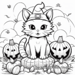 Spooky Halloween Kitty in the Pumpkin Patch Coloring Page 2