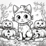 Spooky Halloween Kitty in the Pumpkin Patch Coloring Page 3