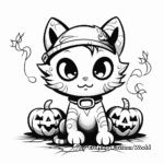 Spooky Halloween Kitty in the Pumpkin Patch Coloring Page 4