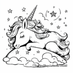 Star-brushed Night: Sleeping Unicorn Under Stars Coloring Pages 2