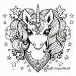 Star-Studded Unicorn Heart Coloring Pages for Kids 1