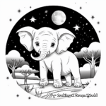 Starry Night Sky & Baby Elephant: Night Time Coloring Pages 2