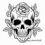 Stylish Modern Rose Skull Coloring Pages 1