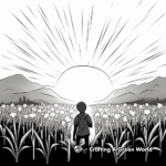 Sunset Amidst a Tulip Field Coloring Page 2