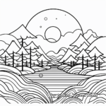 Sunset Over the Forest Coloring Page 1