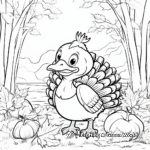 Thankful Turkey With Autumn Leafs Background Coloring Pages 3