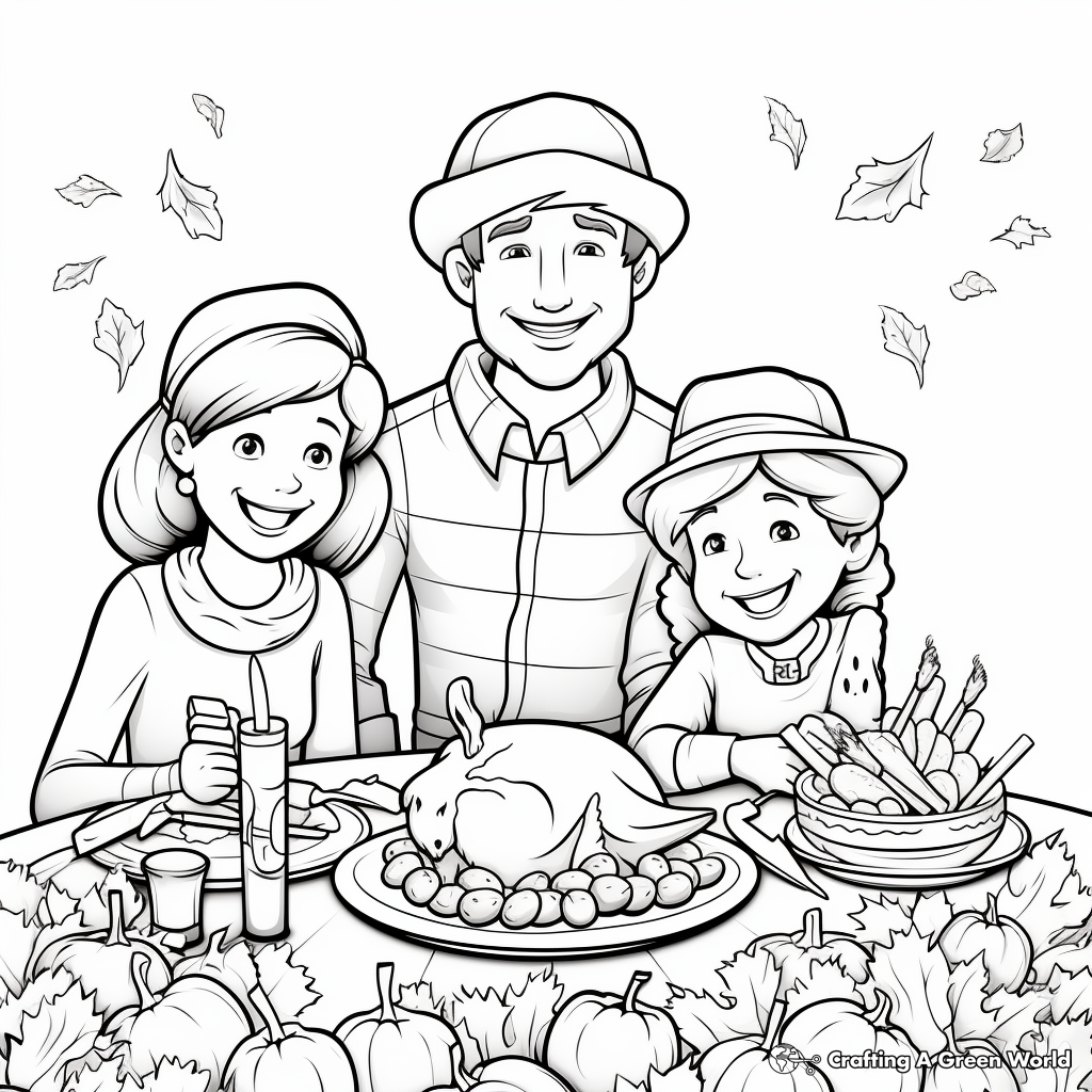 Thanksgiving Family Gathering Coloring Pages 1