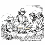The First Thanksgiving: Pilgrim and Native American Feast Coloring Pages 2