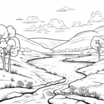 Tranquil River Valley Landscape Coloring Pages 4