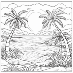 Tropical Island Sunset Coloring Page 1