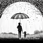 Umbrella in the Rain: Weather-Scene Coloring Pages 1