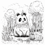 Unicorn Panda in its Magical Forest: Scenery Coloring Pages 2