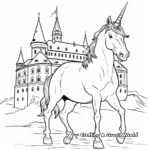 Unicorn with Majestic Castle Background Coloring Page 1