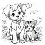 Valentine's Day Puppy and Kitten Coloring Pages 1