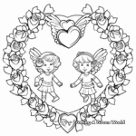 Valentine's Day Wreath Coloring Pages with Hearts and Cupids 1