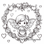 Valentine's Day Wreath Coloring Pages with Hearts and Cupids 4