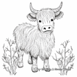 Whimsical Highland Cow Coloring Pages 4