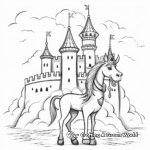 Whimsical Unicorn and Castle Coloring Pages 1
