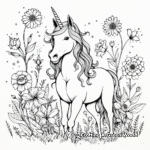 Whimsical Unicorn with Flowers Coloring Pages 1