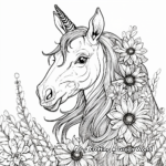 Whimsical Unicorn with Flowers Coloring Pages 2