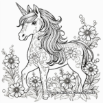 Whimsical Unicorn with Flowers Coloring Pages 3