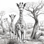 Wildlife Scene with Giraffes Coloring Pages 1