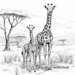 Wildlife Scene with Giraffes Coloring Pages 2