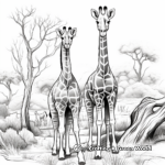 Wildlife Scene with Giraffes Coloring Pages 3