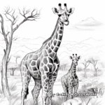 Wildlife Scene with Giraffes Coloring Pages 4