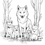 Wolf Family in their Den: Natural Habitat Coloring Pages 2
