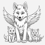 Wolf Family with Wings Coloring Pages: Male, Female, and Pups 3
